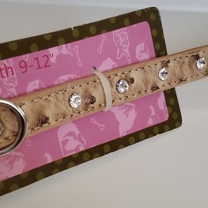 Dog Collar Faux Ostrich and Diamond Studded